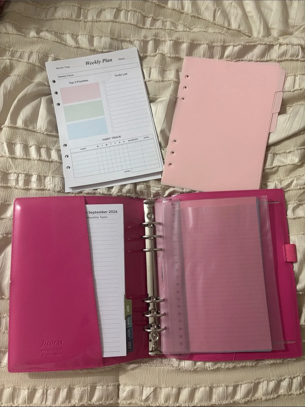 filoFAX Hot Pink A5 Domino patent Ring Planner with Ruler